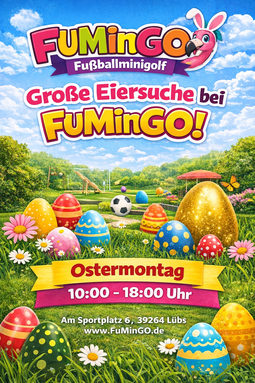 Plakat zur Großen Eiersuche bei FuMinGO an Ostermontag